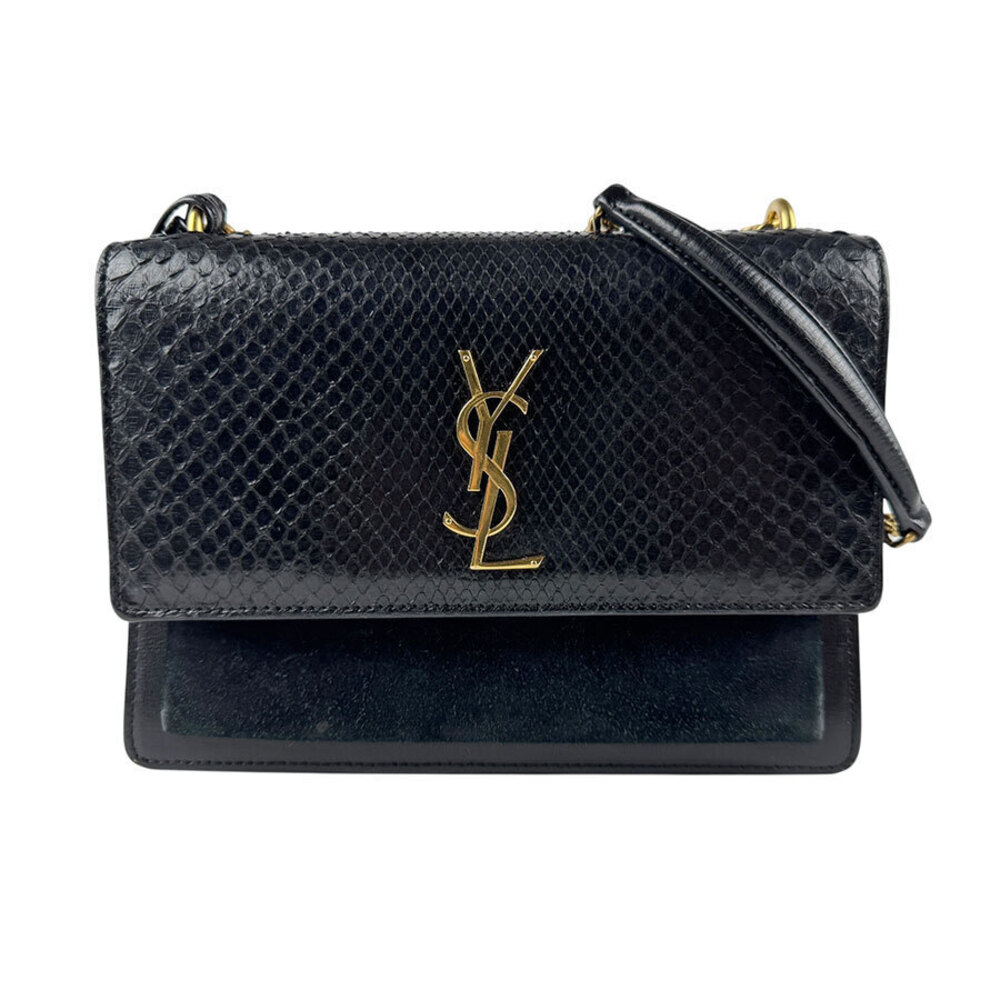 Saint Laurent shoulder bag embossed leather suede black gold